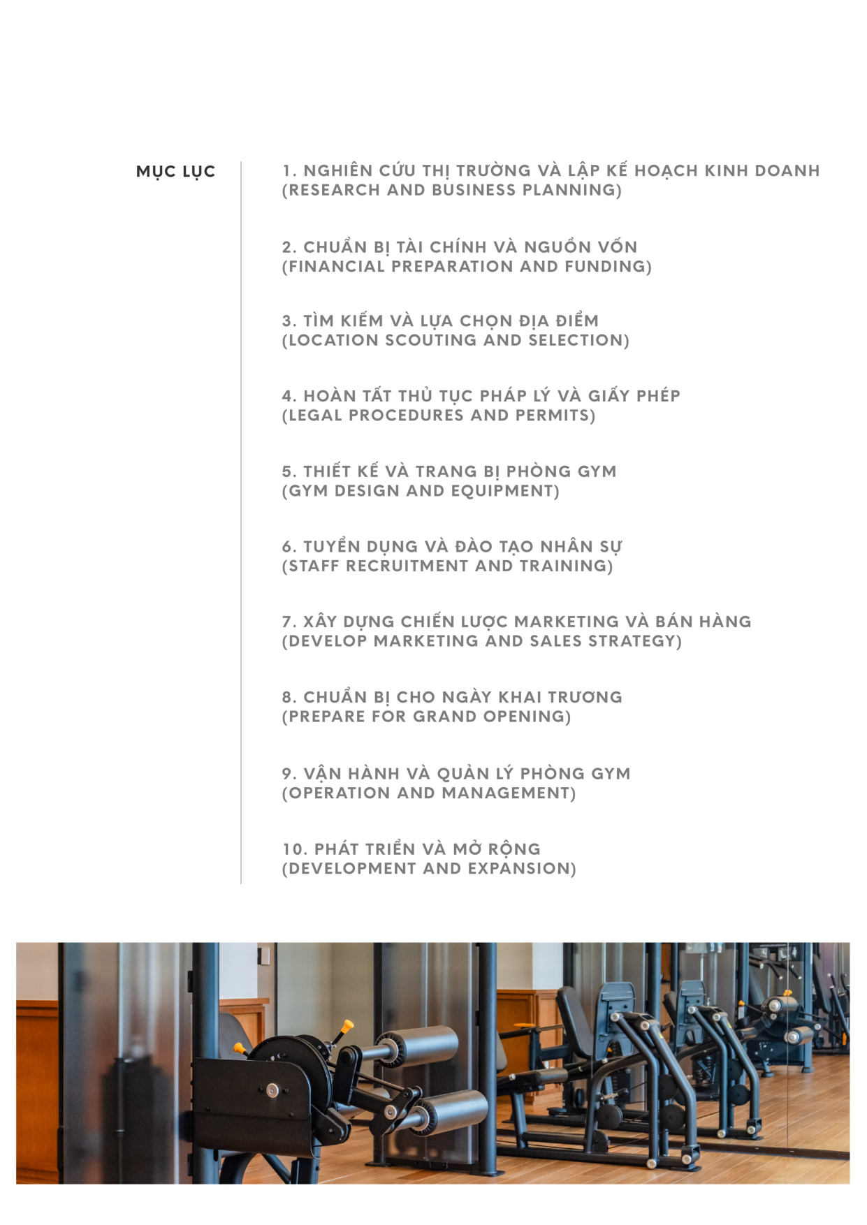 Mục lục cẩm nang setup phòng gym chuẩn quốc tế Tập 1
