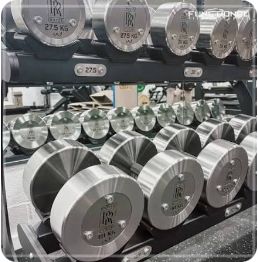 Dải tạ nặng Watson Pro Dumbbells 27.5kg với logo RR mạ chrome sáng bóng