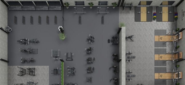 Bản vẽ layout thiết kế mặt bằng phân khu chức năng phòng gym chuyên nghiệp